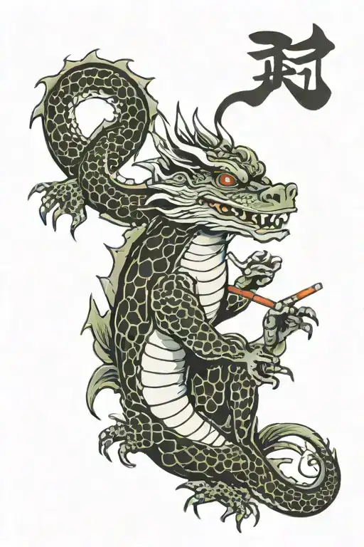 dragon japanese temple hania and frog smoking a cigarette tattoo design idea