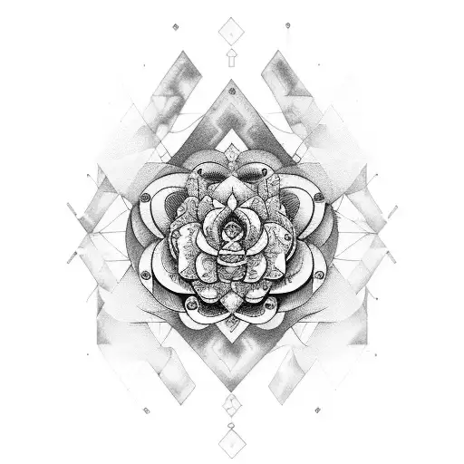 ONEQ Clopatra portrait in a vintage frame, leaking image down the forearm and leading into a mandala rose tattoo design idea