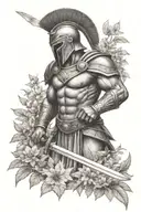 spartan warrior in a garden scene tattoo design idea