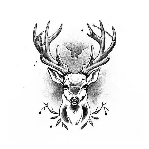 deer antlers with rifle and anchor tattoo design idea