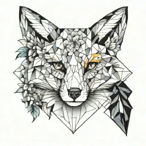geometry and fox in flowers tattoo design idea