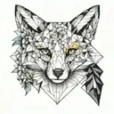 geometry and fox in flowers tattoo design idea