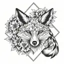 geometry and fox in flowers tattoo design idea