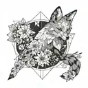 geometry and fox in flowers tattoo design idea