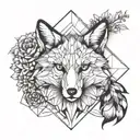 geometry and fox in flowers tattoo design idea