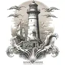 poseidon and lighthouse tattoo design idea