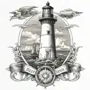 lighthouse and helm tattoo design idea