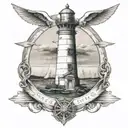 lighthouse and helm tattoo design idea