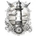 lighthouse and helm tattoo design idea