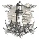 lighthouse and helm tattoo design idea