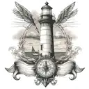 lighthouse and helm tattoo design idea