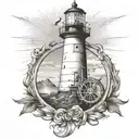 lighthouse and helm tattoo design idea