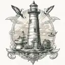 lighthouse and helm tattoo design idea