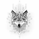 A pixelated wolf surrounded by a circuit board maze tattoo design idea