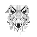 A pixelated wolf surrounded by a circuit board maze tattoo design idea