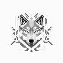 A pixelated wolf surrounded by a circuit board maze tattoo design idea