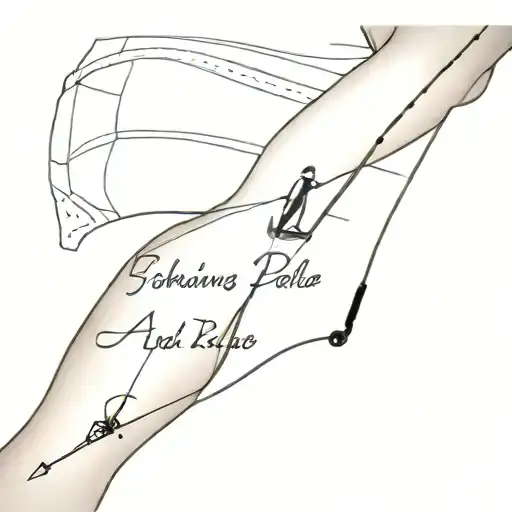 fishing pole on knee with signature incorporated tattoo design idea