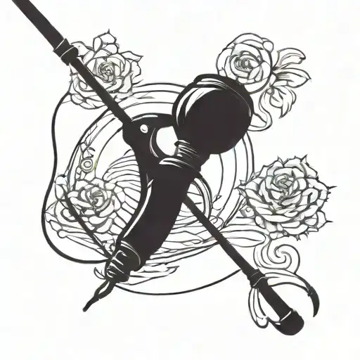 fishing pole with signature incorporated within tattoo design idea