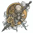 fishingpole on knee with signature incorporated tattoo design idea