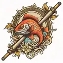 fishingpole on knee with signature incorporated tattoo design idea