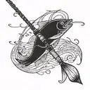 fishing pole with signature incorporated within tattoo design idea