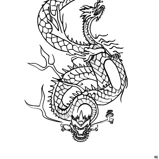 blue chineses dragon fine line tattoo design idea