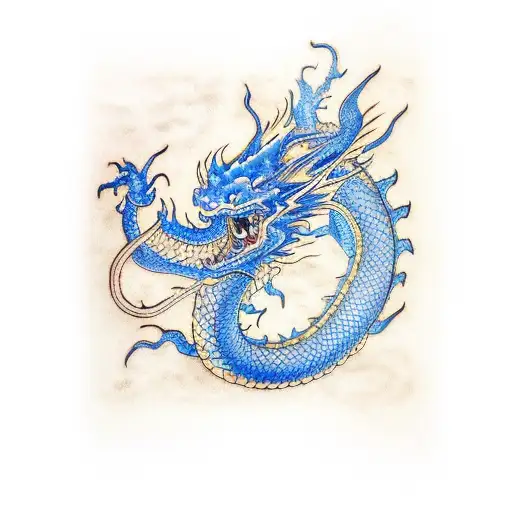 blue chineses dragon fine line tattoo design idea