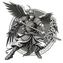 A samurai warrior holding a bow and arrow, with an eagle flying above them tattoo design idea