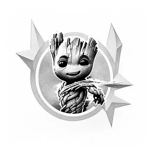 baby Groot and baby Batman tattoo design idea