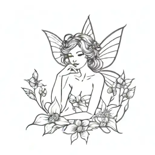 violet flowers fairy  tattoo design idea