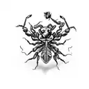 scorpion standing on skull with roses and thorns rapted around tattoo design idea