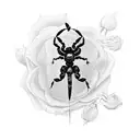 scorpion standing on skull with roses and thorns rapted around tattoo design idea