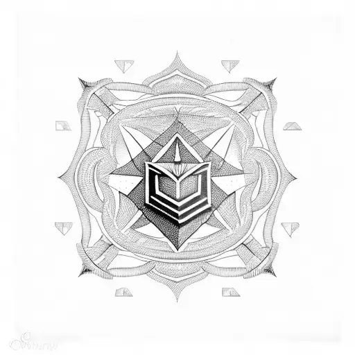 Cap badge incorporated into a geometric pattern tattoo design idea