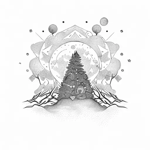 Trees with stars and roots and hammock tattoo design idea