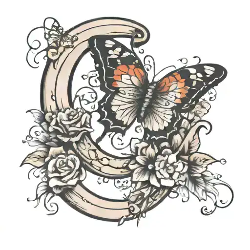 Horseshoe and Butterfly tattoo design idea