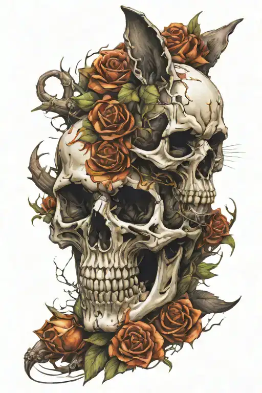 warhammer 40k universe, servitor skull with a fox skull  tattoo design idea