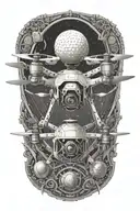 A drone with a golfball as the center.  Possibly using golf clubs for the propellers tattoo design idea
