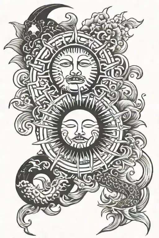 japanese style sun and moon tattoo design idea