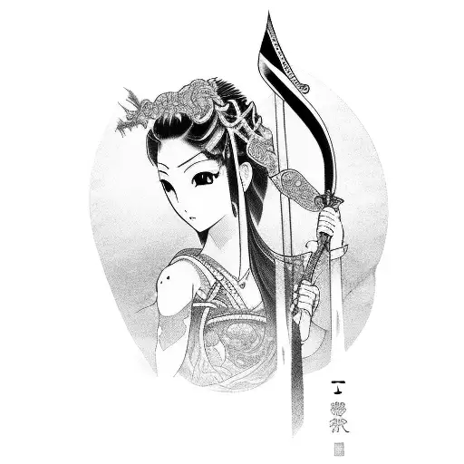 japan goddes holding 2 swords  tattoo design idea