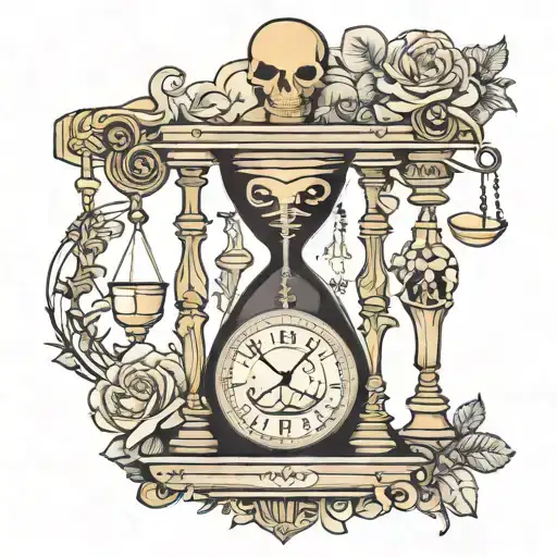 Tattoo, zodiac sign Libra, hourglass, death and life, Libra destiny tattoo design idea