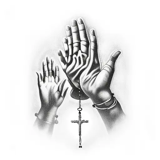 hands praying with rosary in hands satanic influence  tattoo design idea