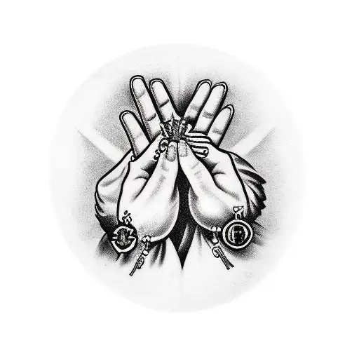 hands praying with rosary in hands satanic influence  tattoo design idea