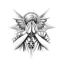 hands praying with rosary in hands satanic influence  tattoo design idea