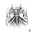 hands praying with rosary in hands satanic influence  tattoo design idea
