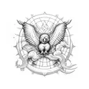 wizard spellbook with barnowl sitting atop tattoo design idea