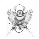 wizard spellbook with barnowl sitting atop tattoo design idea