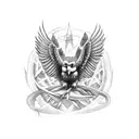 wizard spellbook with barnowl sitting atop tattoo design idea