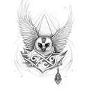 wizard spellbook with barnowl sitting atop tattoo design idea