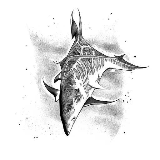 trident with bull shark, whale shark and manga ray tattoo design idea