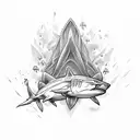 trident with shark tattoo design idea